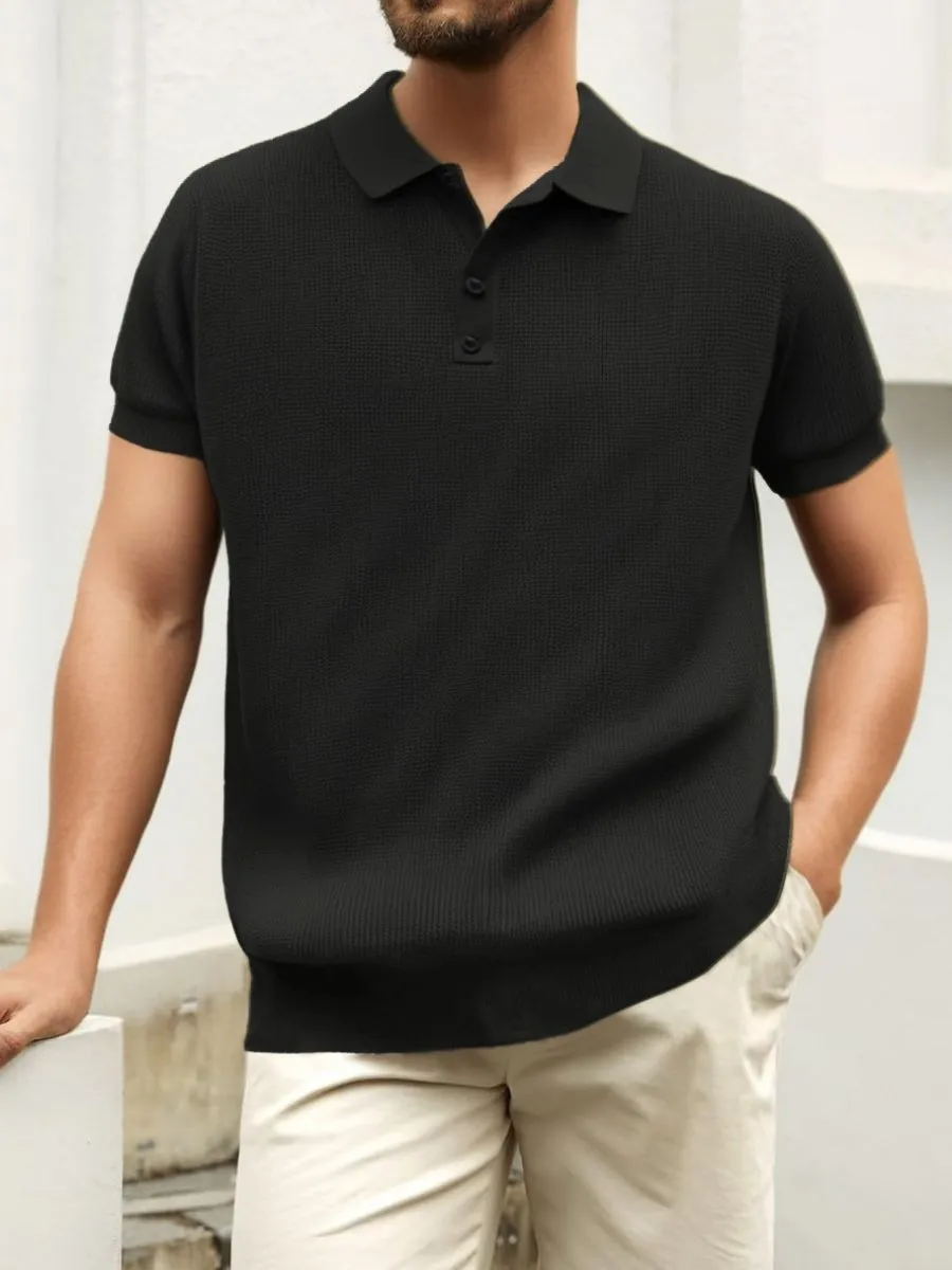 Hollow Out Zip Collar Knit Polo
