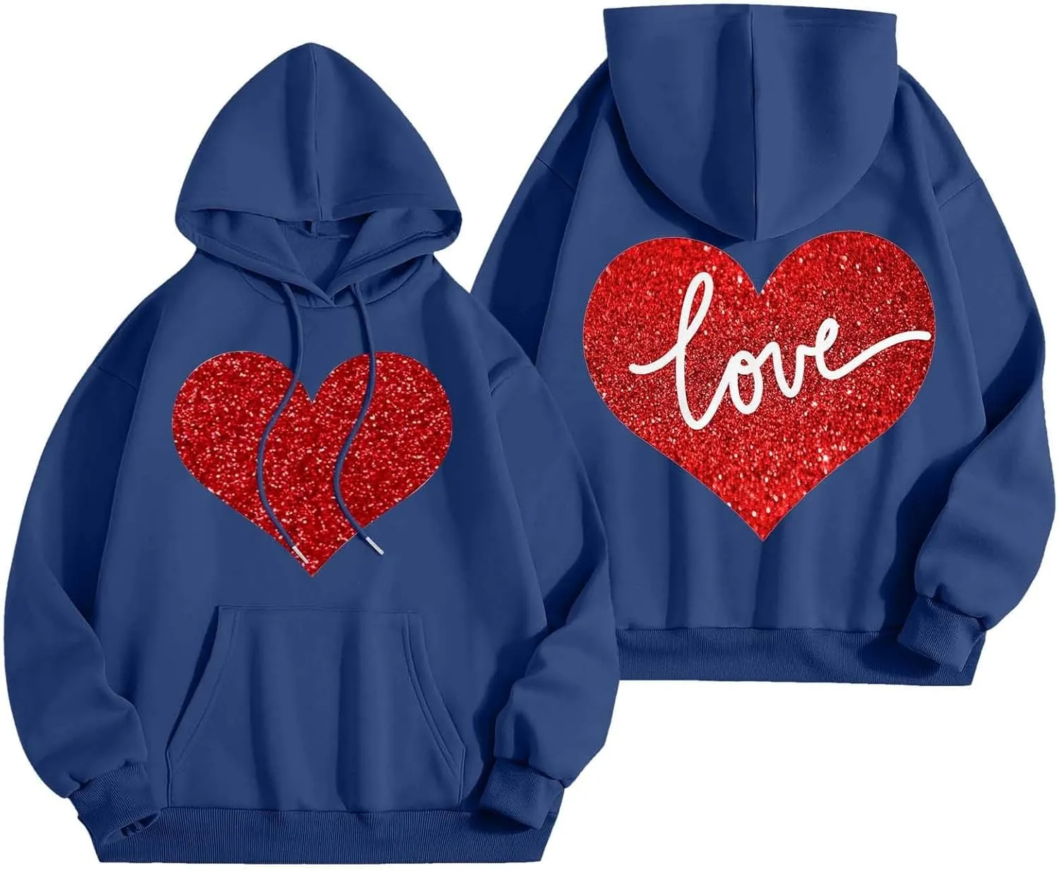 Hoodie Women Love Graphic Print Y2K Hoodies Oversized Casual Drawstring Long Sleeve Pullover Tops with Pockets