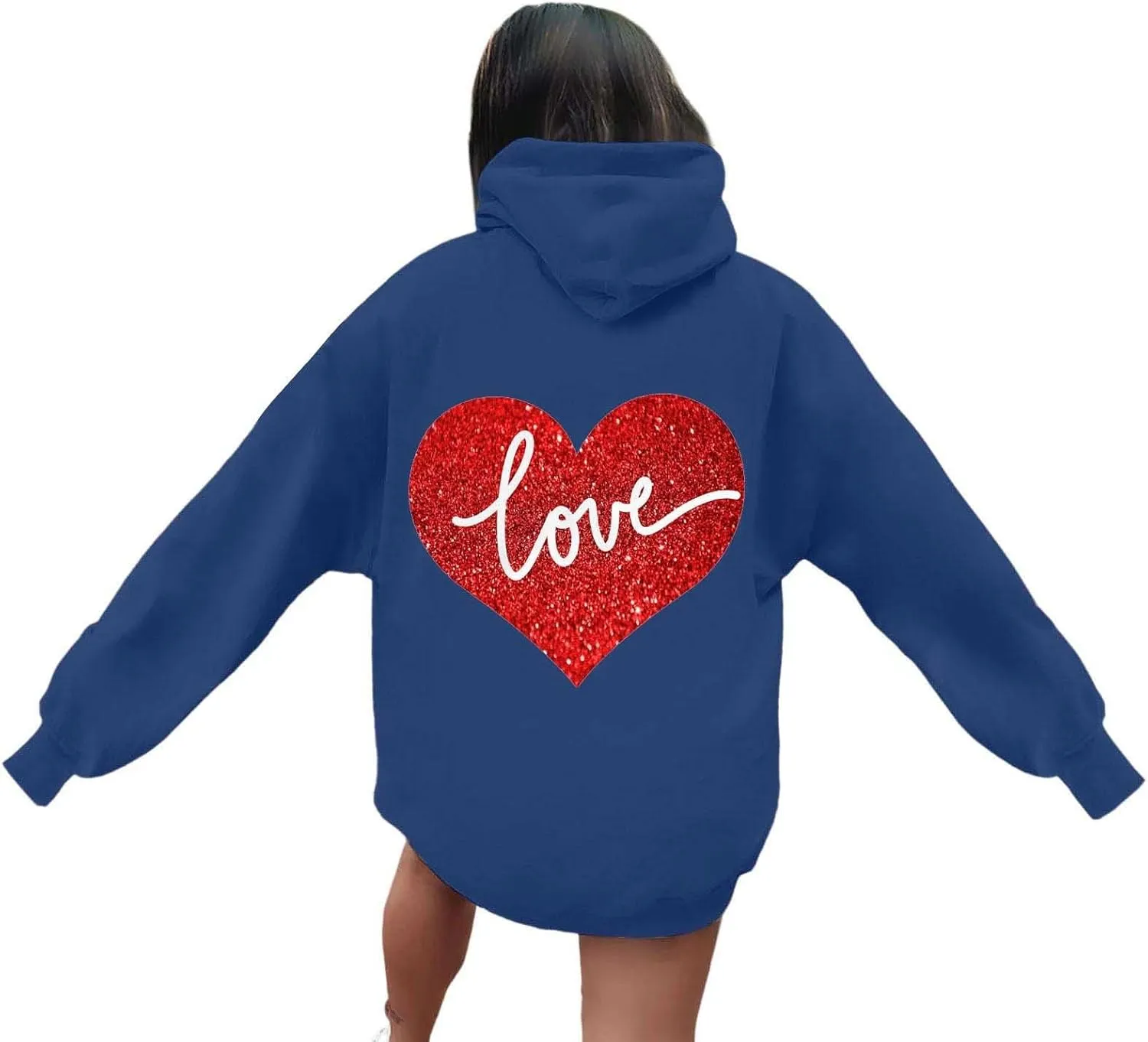 Hoodie Women Love Graphic Print Y2K Hoodies Oversized Casual Drawstring Long Sleeve Pullover Tops with Pockets