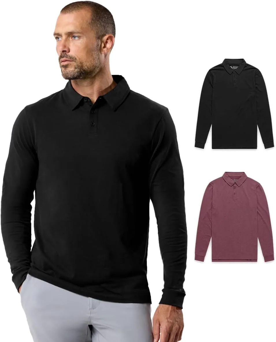 INTO THE AM Long Sleeve Polo Shirts for Men S - 4XL Slim Fit Collared Cotton Blend Full Sleeve Casual Workwear Shirt