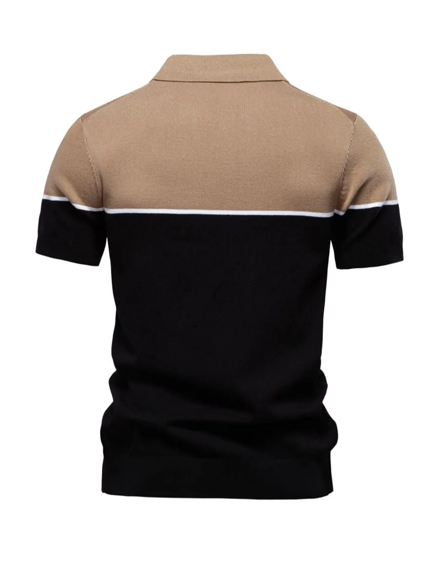 Lightweight Color Block Knit Sweater Polo