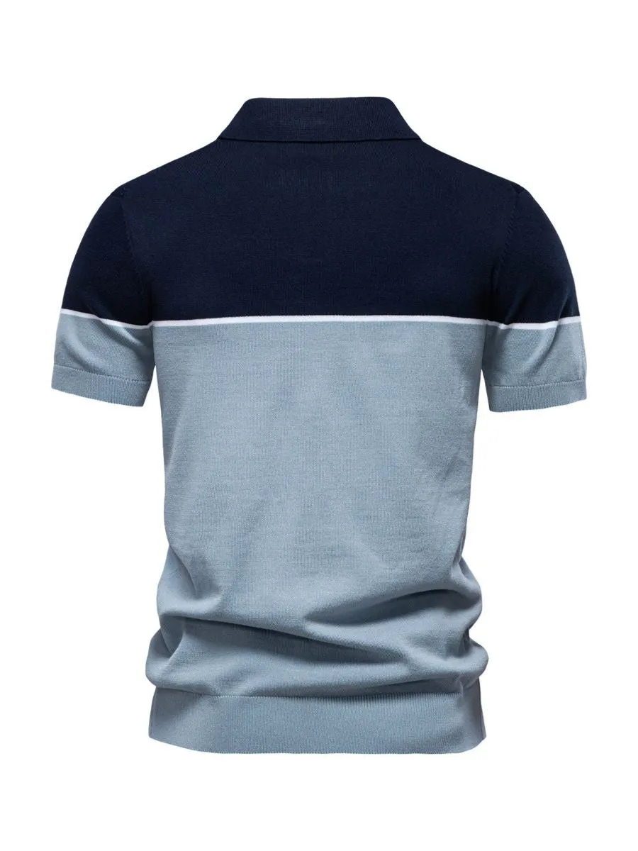 Lightweight Color Block Knit Sweater Polo