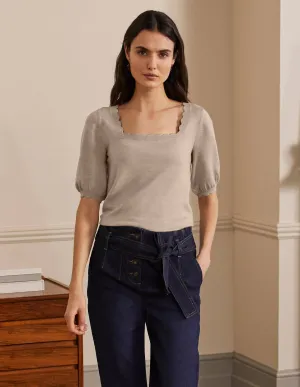 Merino Scallop Knitted Top-Mink Melange