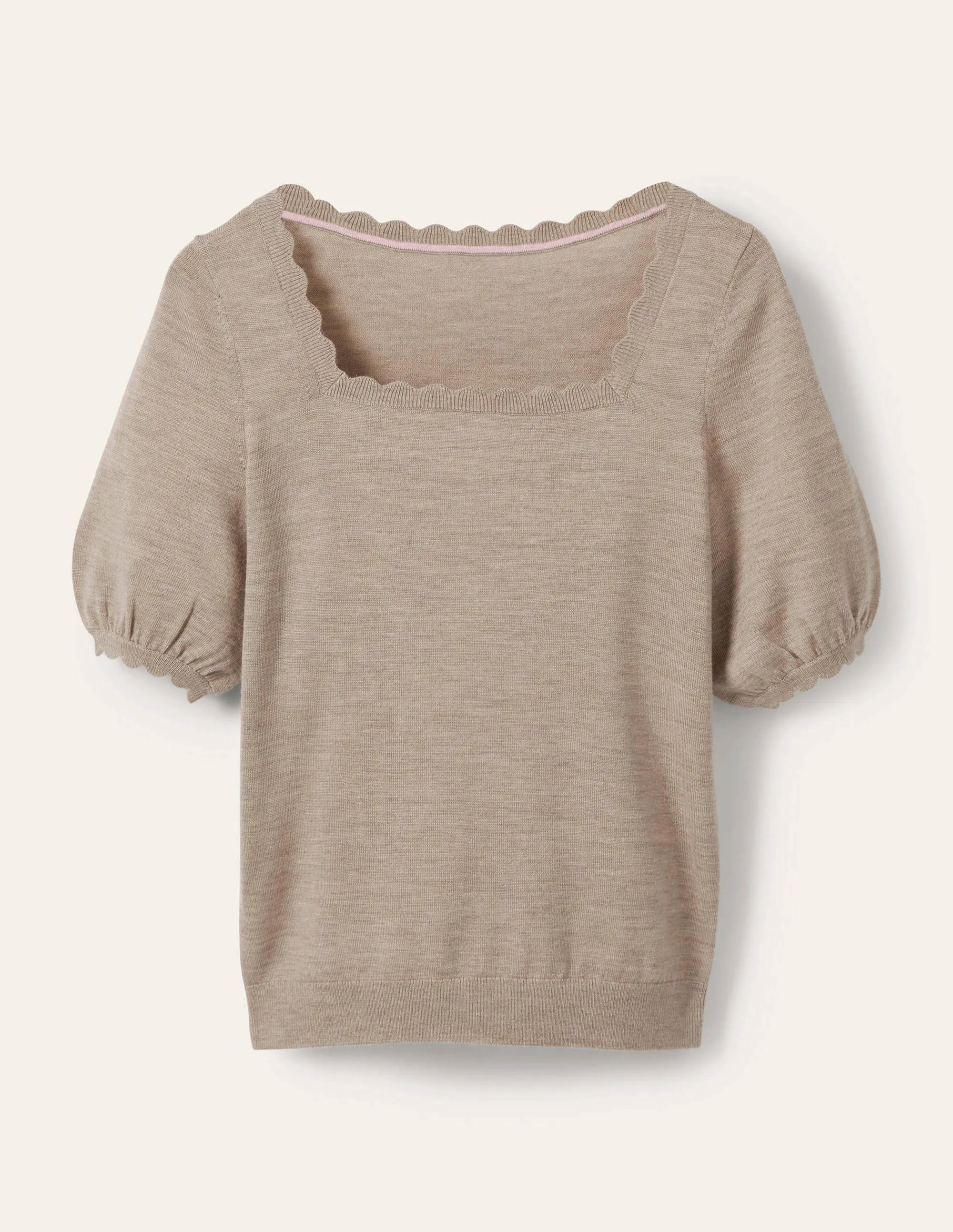 Merino Scallop Knitted Top-Mink Melange