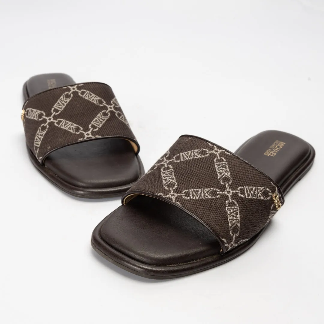 Michael Kors Hayworth Empire Logo Jacquard Slide Sandals