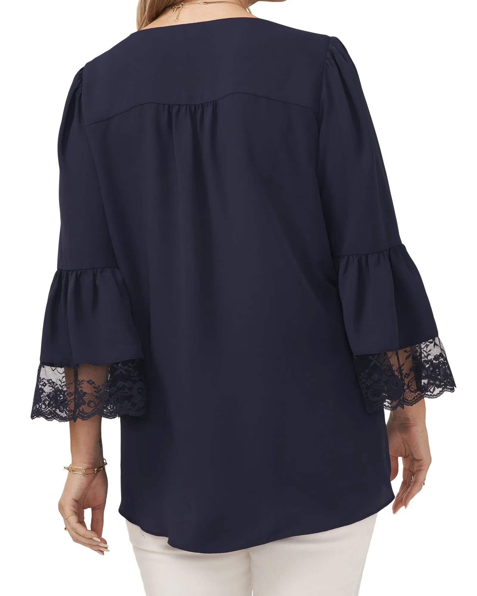 Paris Tiered Lace Sleeve Blouse | Navy