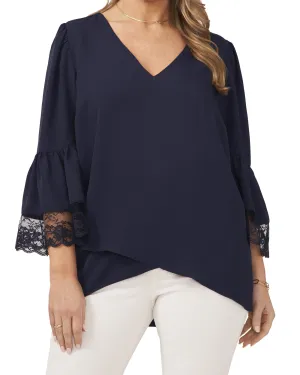 Paris Tiered Lace Sleeve Blouse | Navy