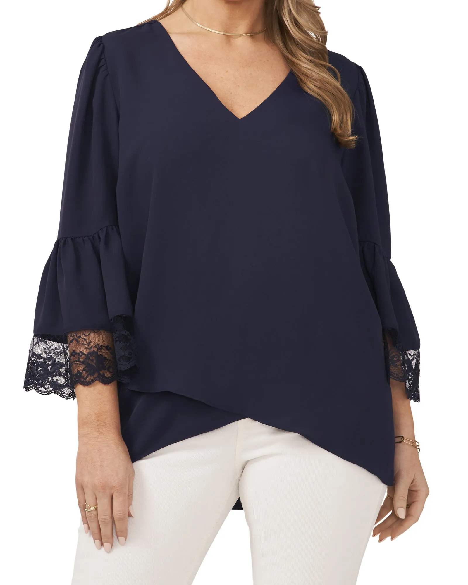 Paris Tiered Lace Sleeve Blouse | Navy