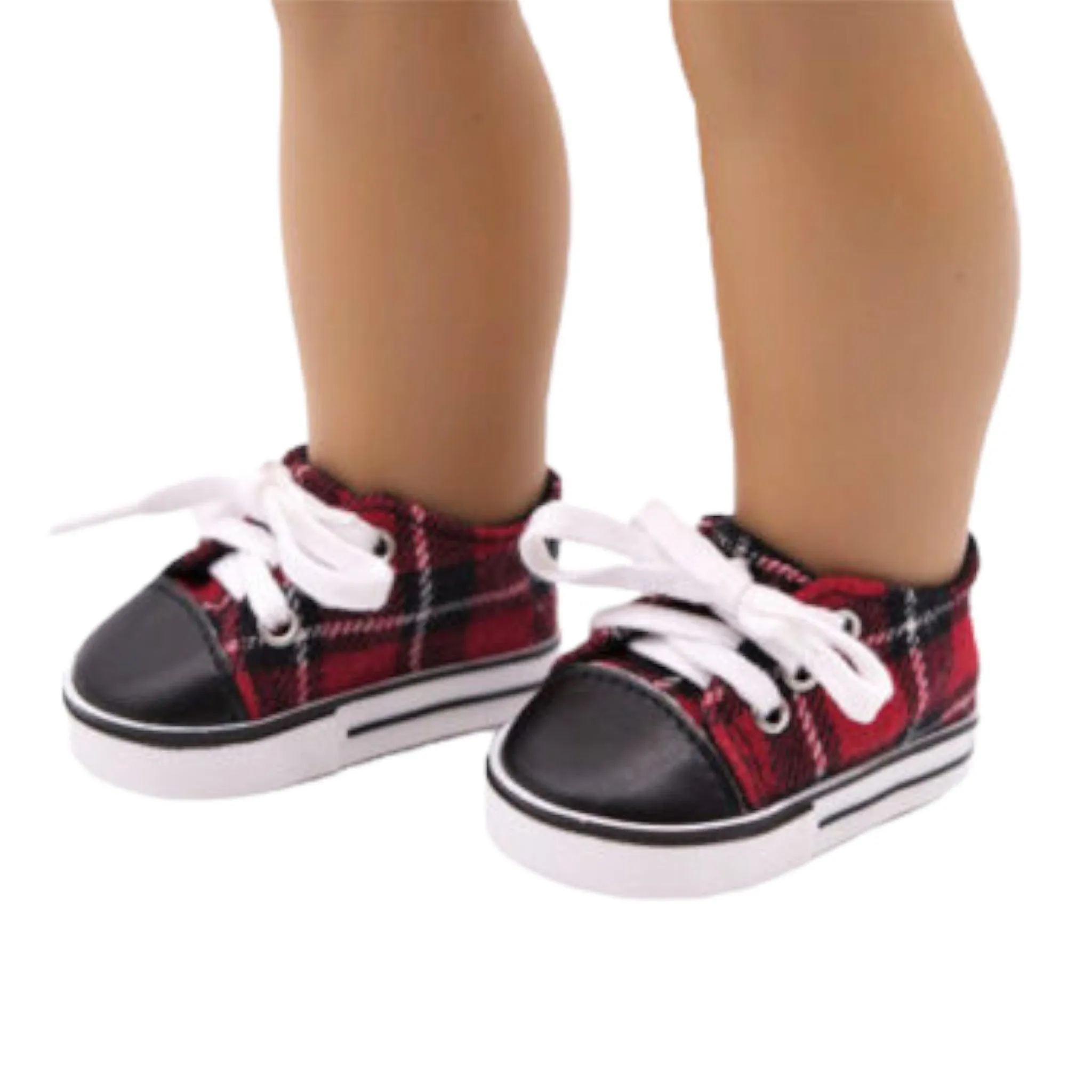Red and Black Plaid Sneakers for 18-inch dolls