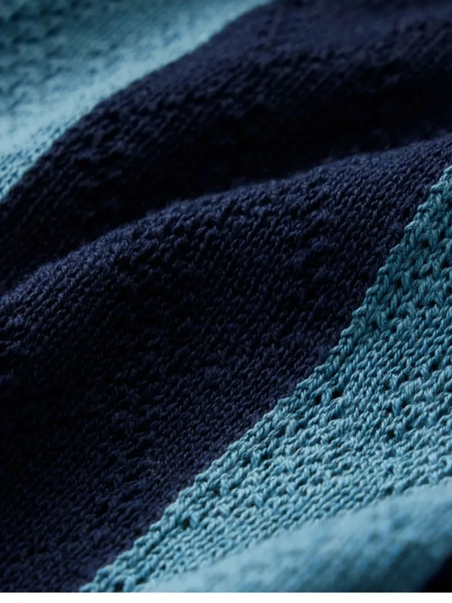 Retro Blue Striped Knit Polo