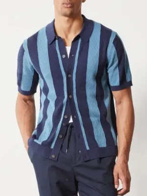 Retro Blue Striped Knit Polo