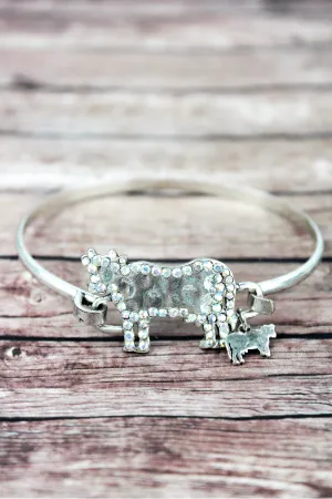 SALE! Iridescent Crystal Trimmed Burnished Silvertone Cow Bracelet