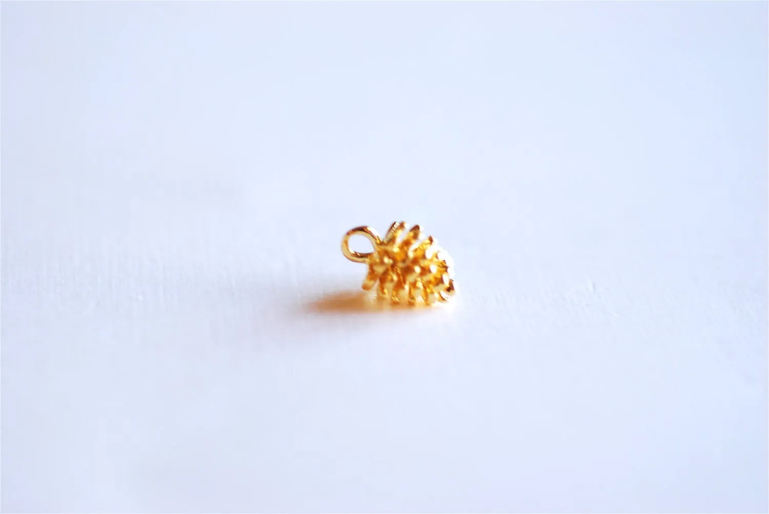 Shiny Vermeil Wholesale Gold Pinecone Charm- 18k gold over Sterling Silver Pine Cone Pendant, Small Conifer Tree Charm, Nature Forest Woodland, 290