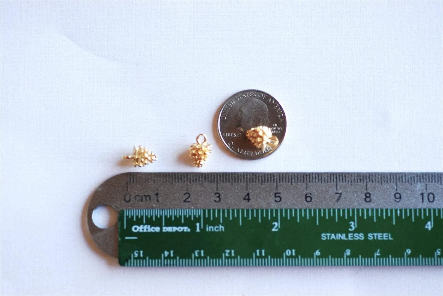 Shiny Vermeil Wholesale Gold Pinecone Charm- 18k gold over Sterling Silver Pine Cone Pendant, Small Conifer Tree Charm, Nature Forest Woodland, 290