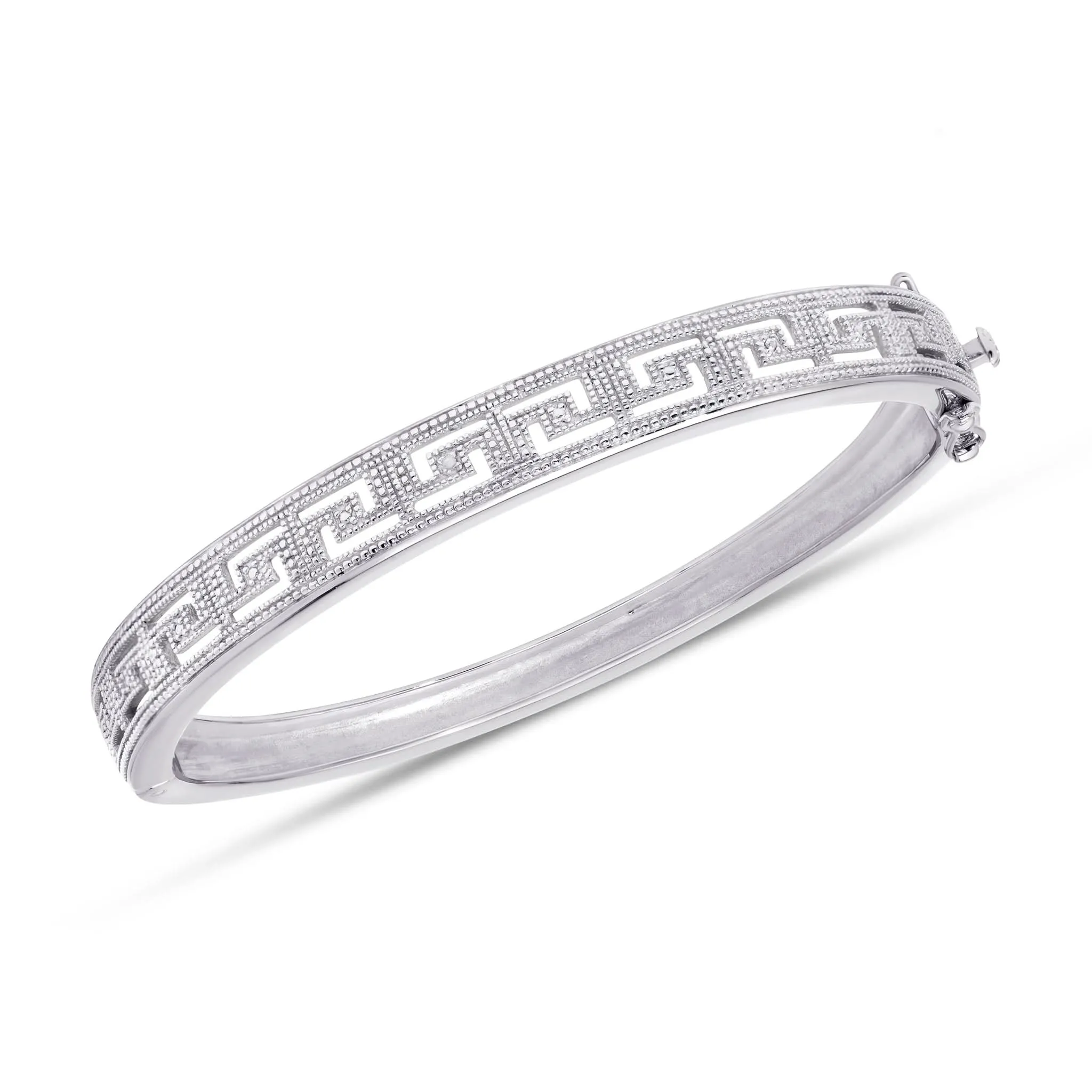 Silver Plated Diamond Accent Greek Key Bangle