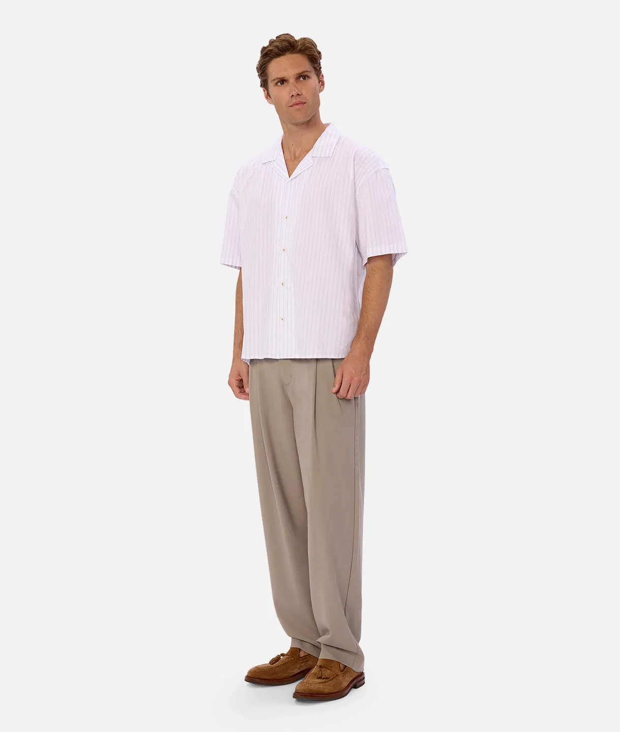 The Yale S/s Shirt - Off White Blue