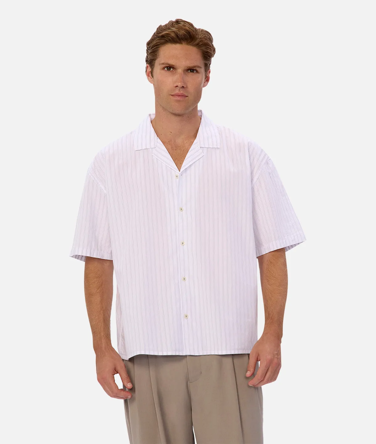 The Yale S/s Shirt - Off White Blue