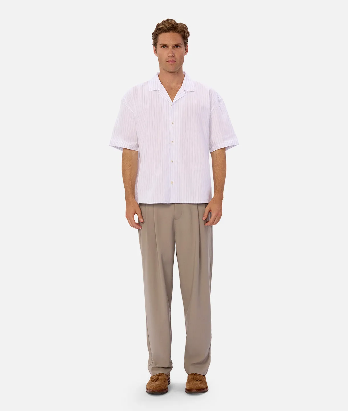 The Yale S/s Shirt - Off White Blue
