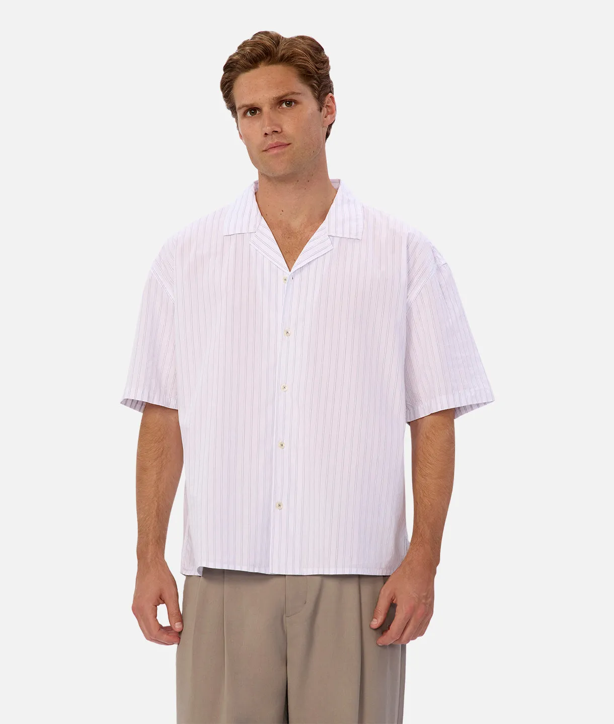 The Yale S/s Shirt - Off White Blue