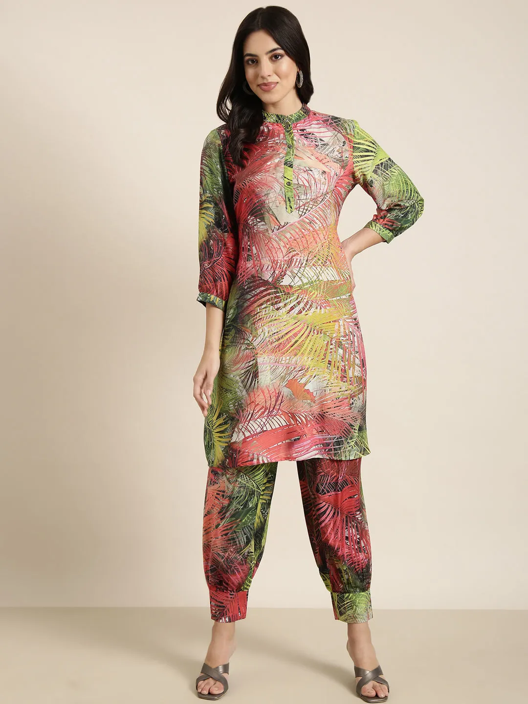 Women A-Line Multi Floral Kurta and Patiala Set