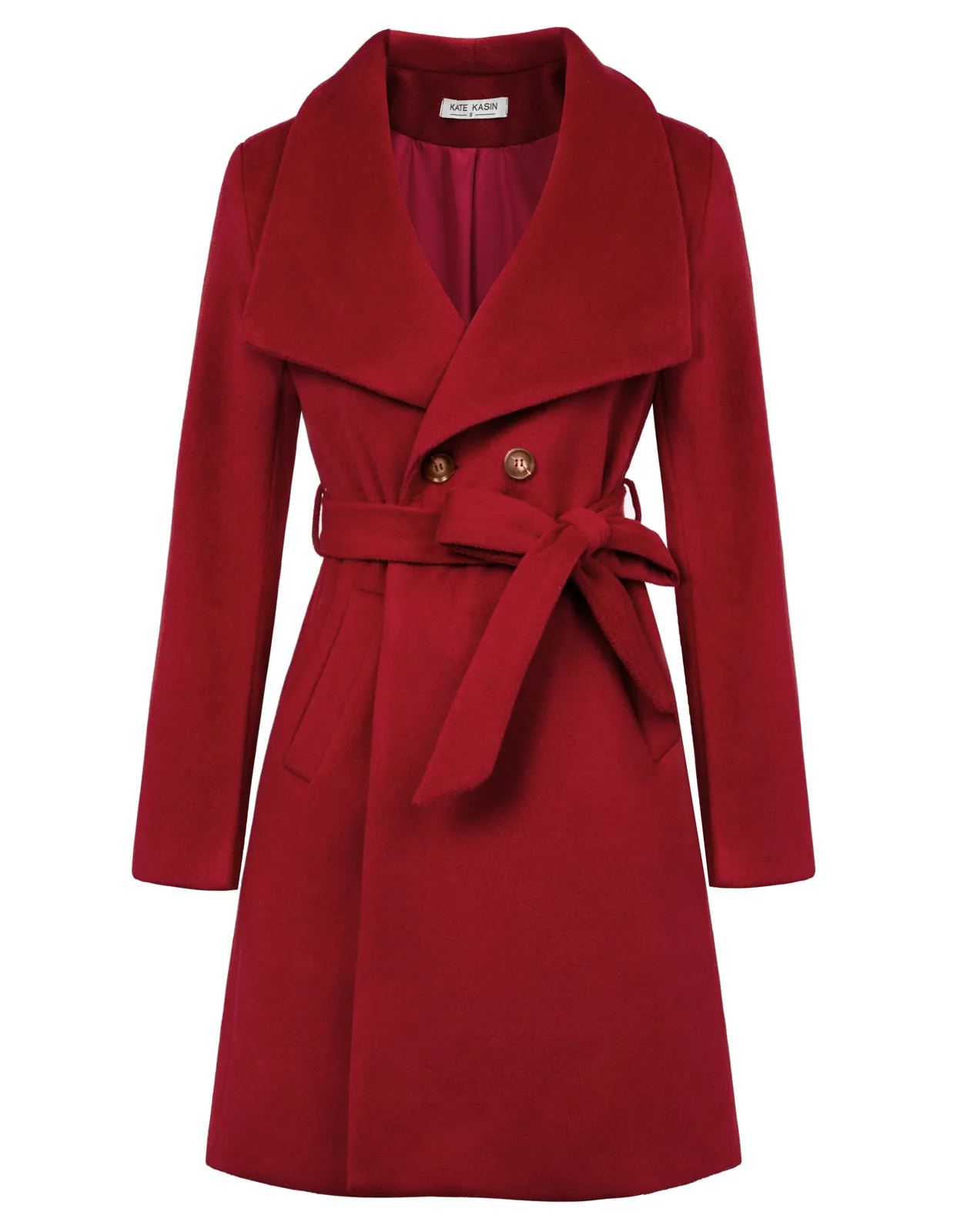 Women Lapel Collar Peacoat Casual Double Breasted Above Knee Overcoat