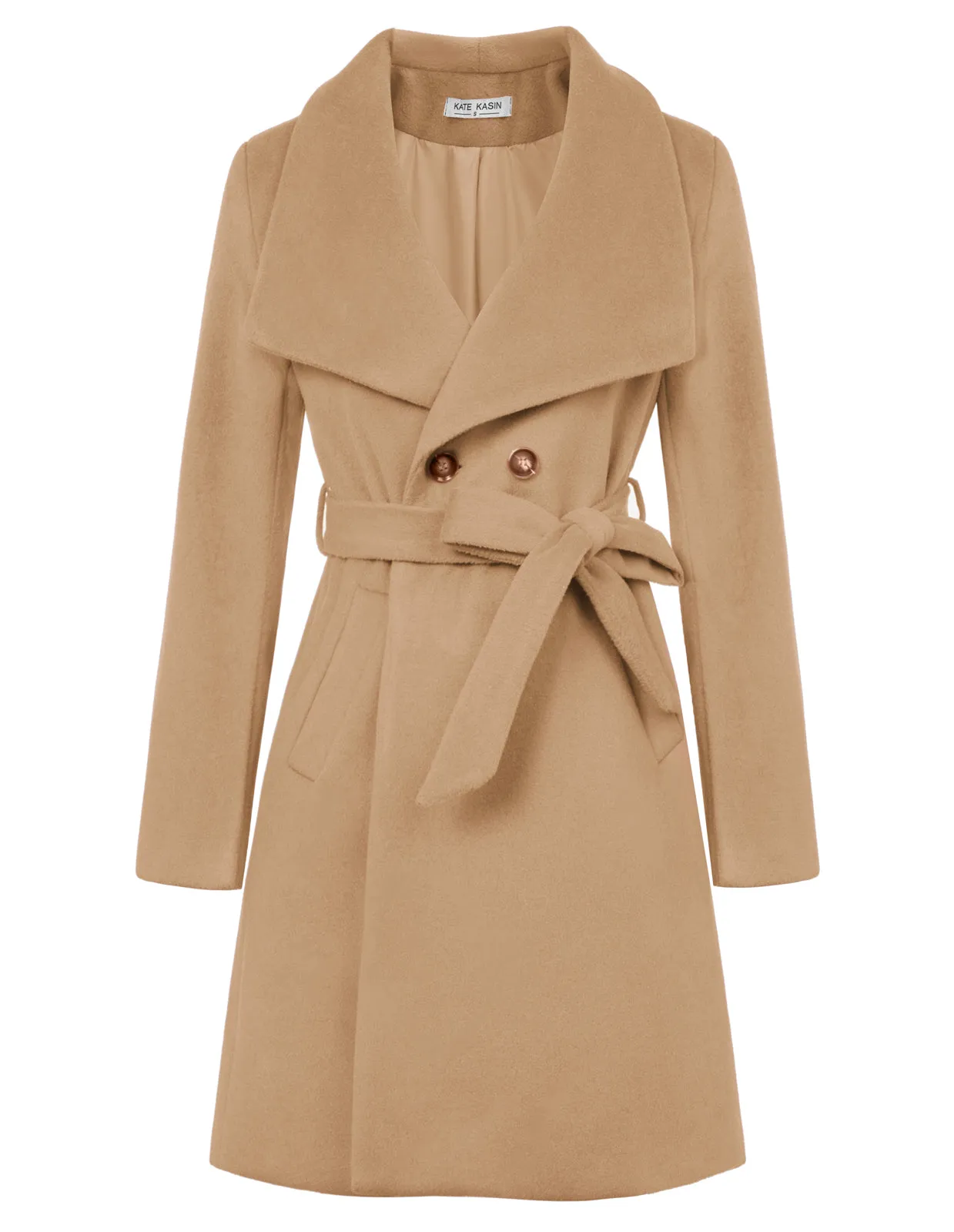Women Lapel Collar Peacoat Casual Double Breasted Above Knee Overcoat
