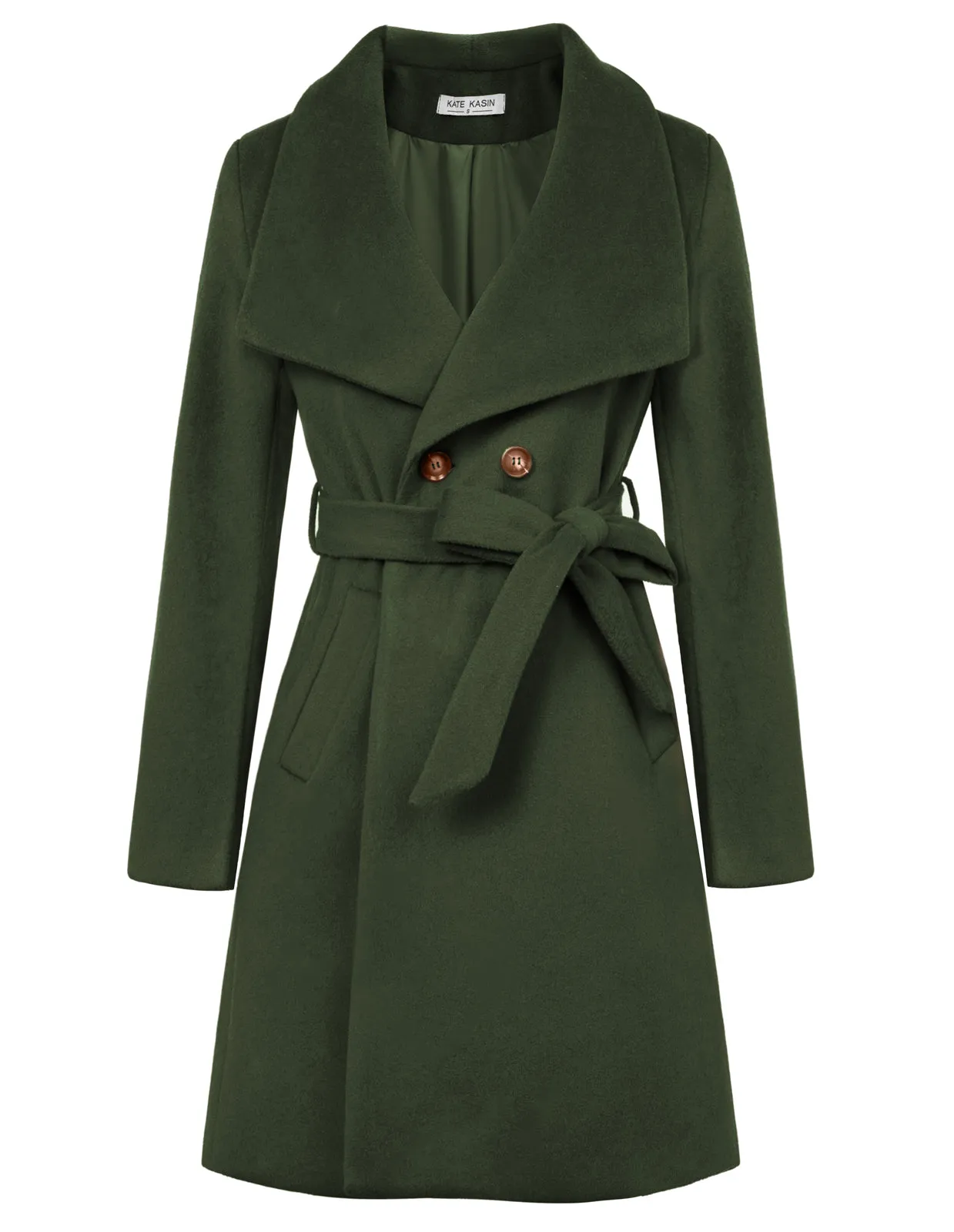 Women Lapel Collar Peacoat Casual Double Breasted Above Knee Overcoat