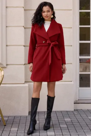 Women Lapel Collar Peacoat Casual Double Breasted Above Knee Overcoat