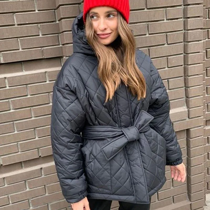 Women's Arygle Hooded Parkas Winter Coat