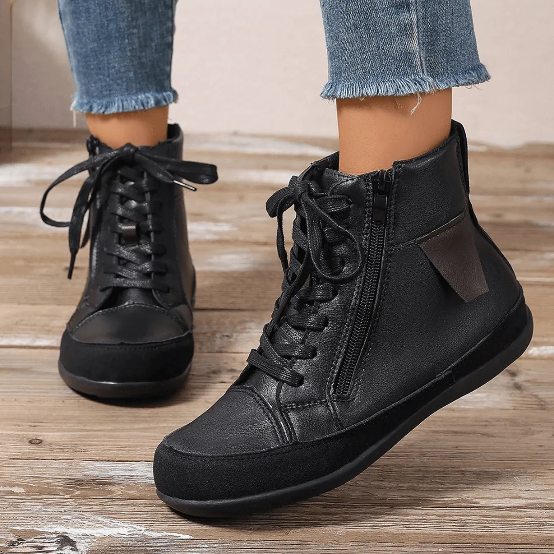 Women's Leather Ankle Boots: Side Zipper, Round Toe