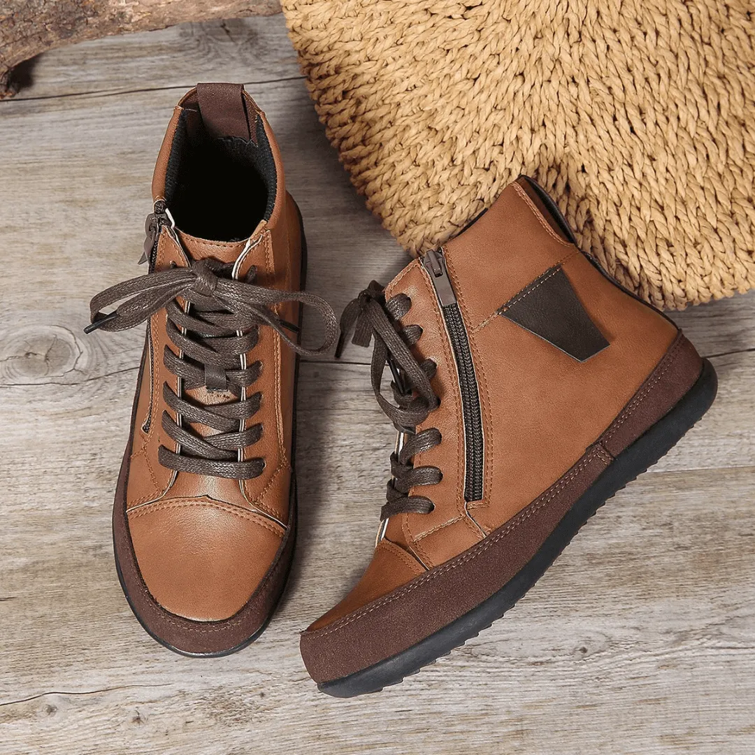Women's Leather Ankle Boots: Side Zipper, Round Toe