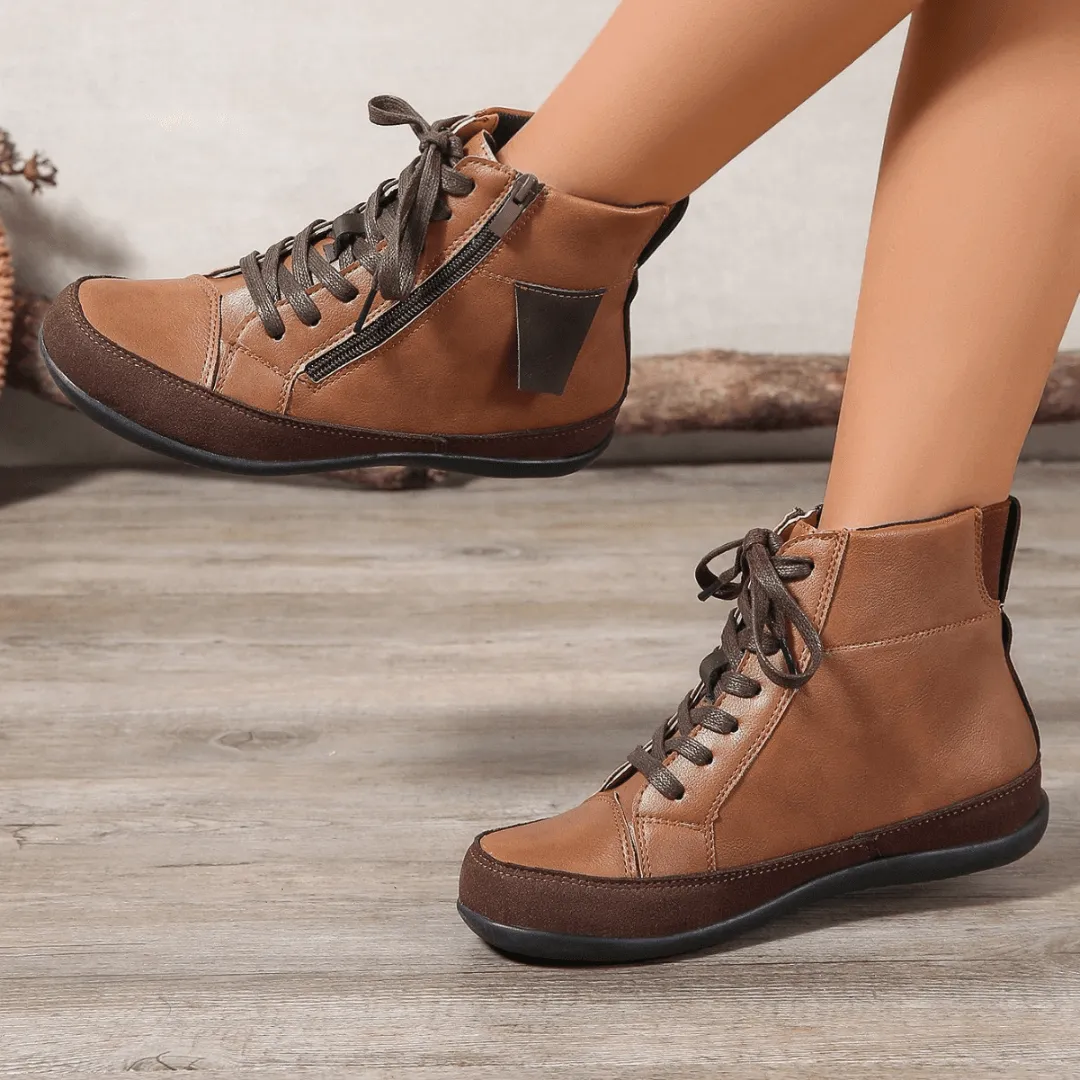 Women's Leather Ankle Boots: Side Zipper, Round Toe