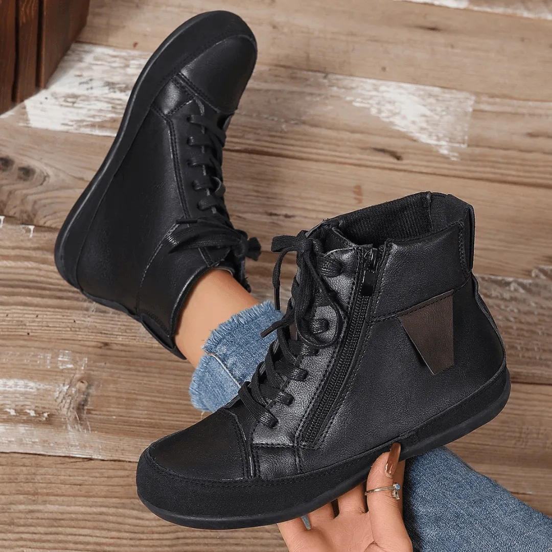 Women's Leather Ankle Boots: Side Zipper, Round Toe