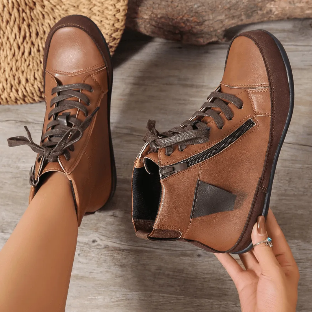 Women's Leather Ankle Boots: Side Zipper, Round Toe