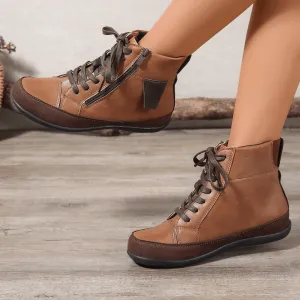 Women's Leather Ankle Boots: Side Zipper, Round Toe
